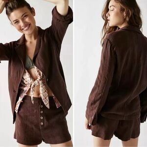 ✨Free People Brown Blazer + Shorts Set